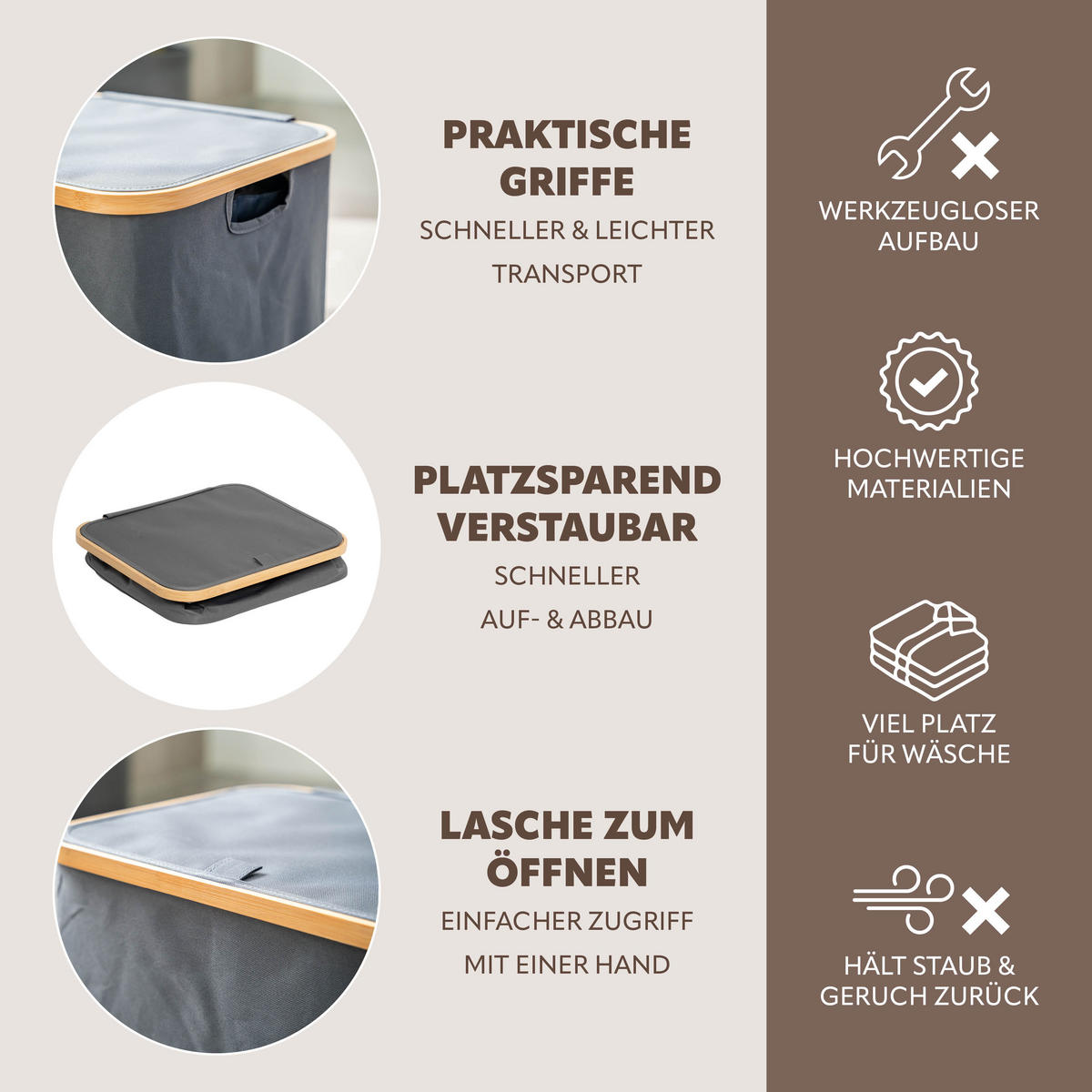 WÄSCHESAMMLER 100 Liter, grau - Grau, Textil (41/73.5/33.5cm) - bremermann