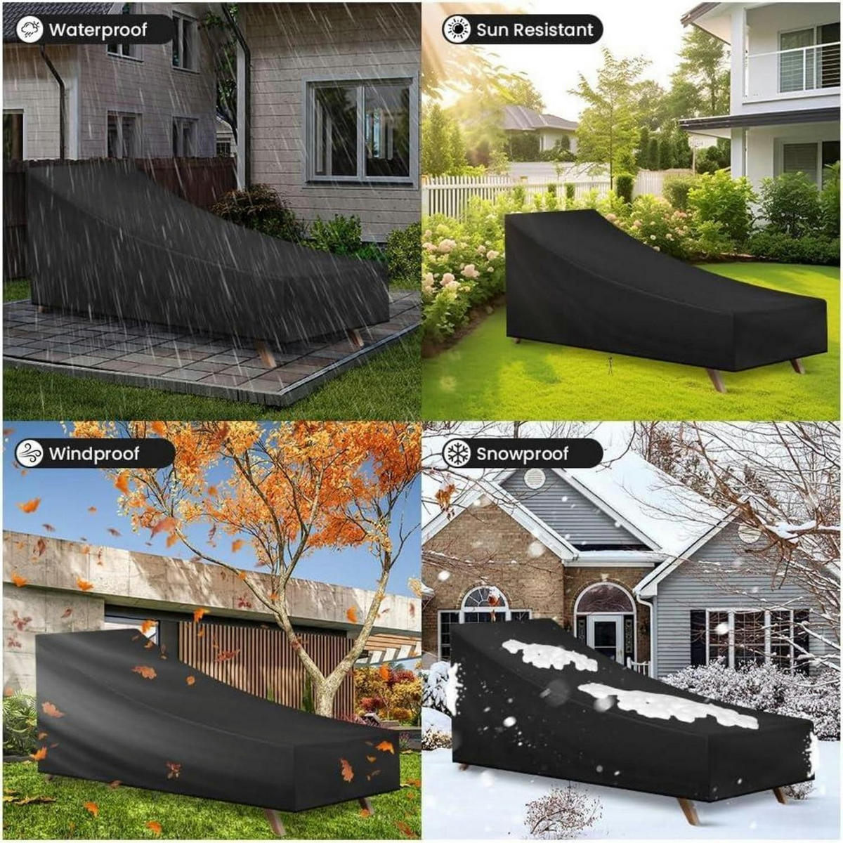 GARTENLIEGE Abdeckung 200 x 70 x 40/75 cm Wasserdicht UV-Schutz - Schwarz, Kunststoff (70/75/200cm)