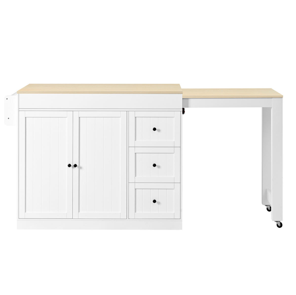 KÜCHENINSEL 112-186,8/45/93 cm mit ausziehbarer Arbeitsplatte, 3 Schubladen und Gewürzregal, MDF/Spanplatte, Weiß - Weiß, Holzwerkstoff (130/93/45cm) - Redom