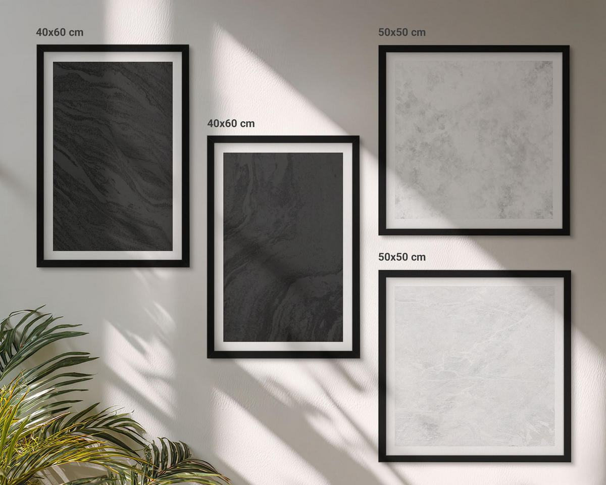 WANDBILDER 4er-Set - 50x50 cm & 40x60 cm Schwarzer Rahmen - Dunkles Licht, glamouröse Marmor - Schwarz, Kunststoff (50/50cm) - ArtPrintCave