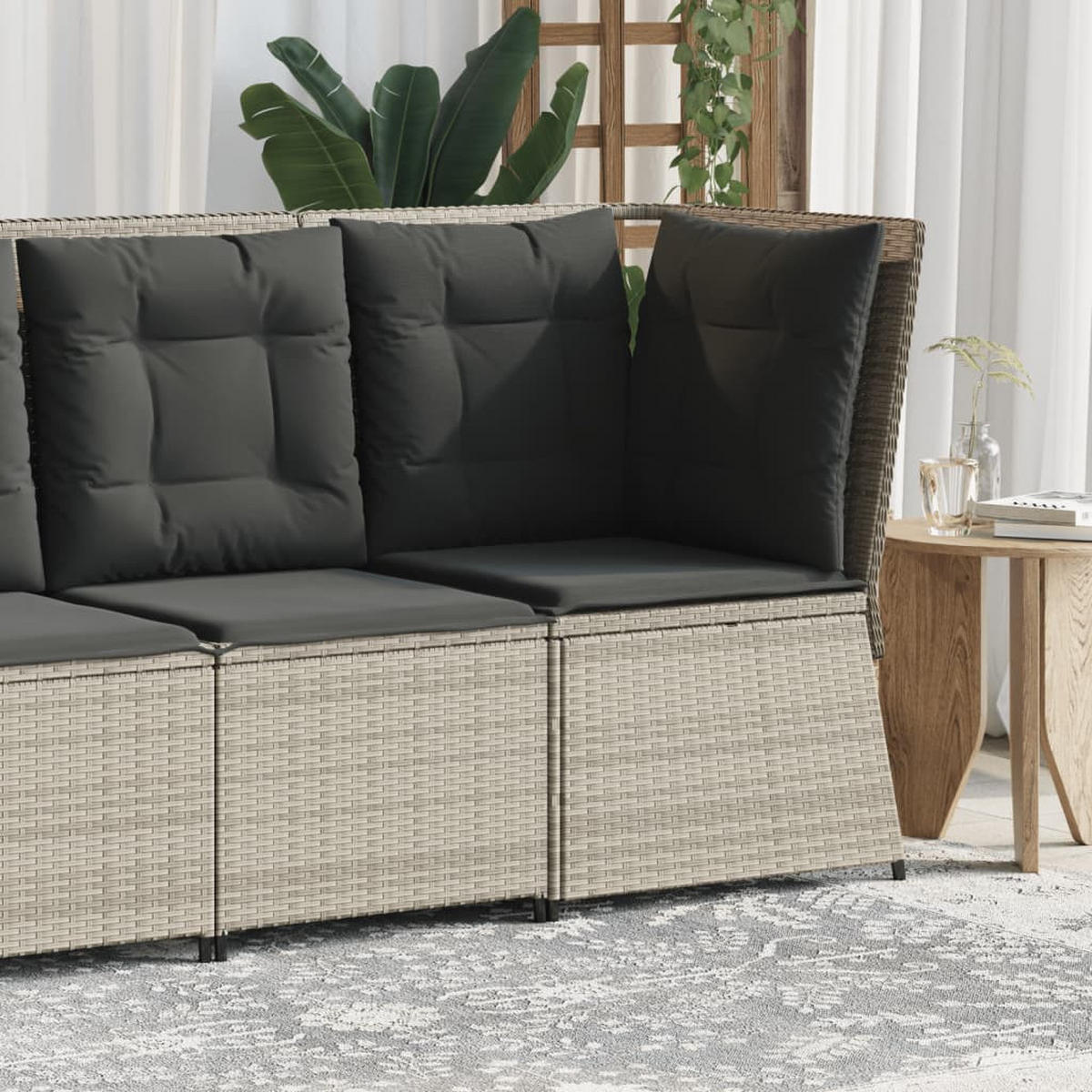 GARTEN-ECKSOFA mit Kissen Hellgrau Poly Rattan - Grau, Kunststoff (67/95/67cm)