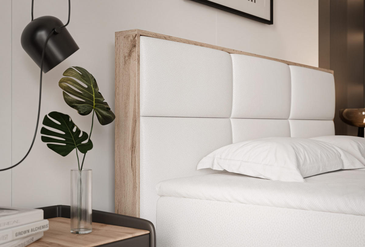 BOXBETT LAVIO 160/200 cm, in Weiß, mit Matratze und Topper - Weiß, Holzwerkstoff/Textil (160/200cm) - Idohome