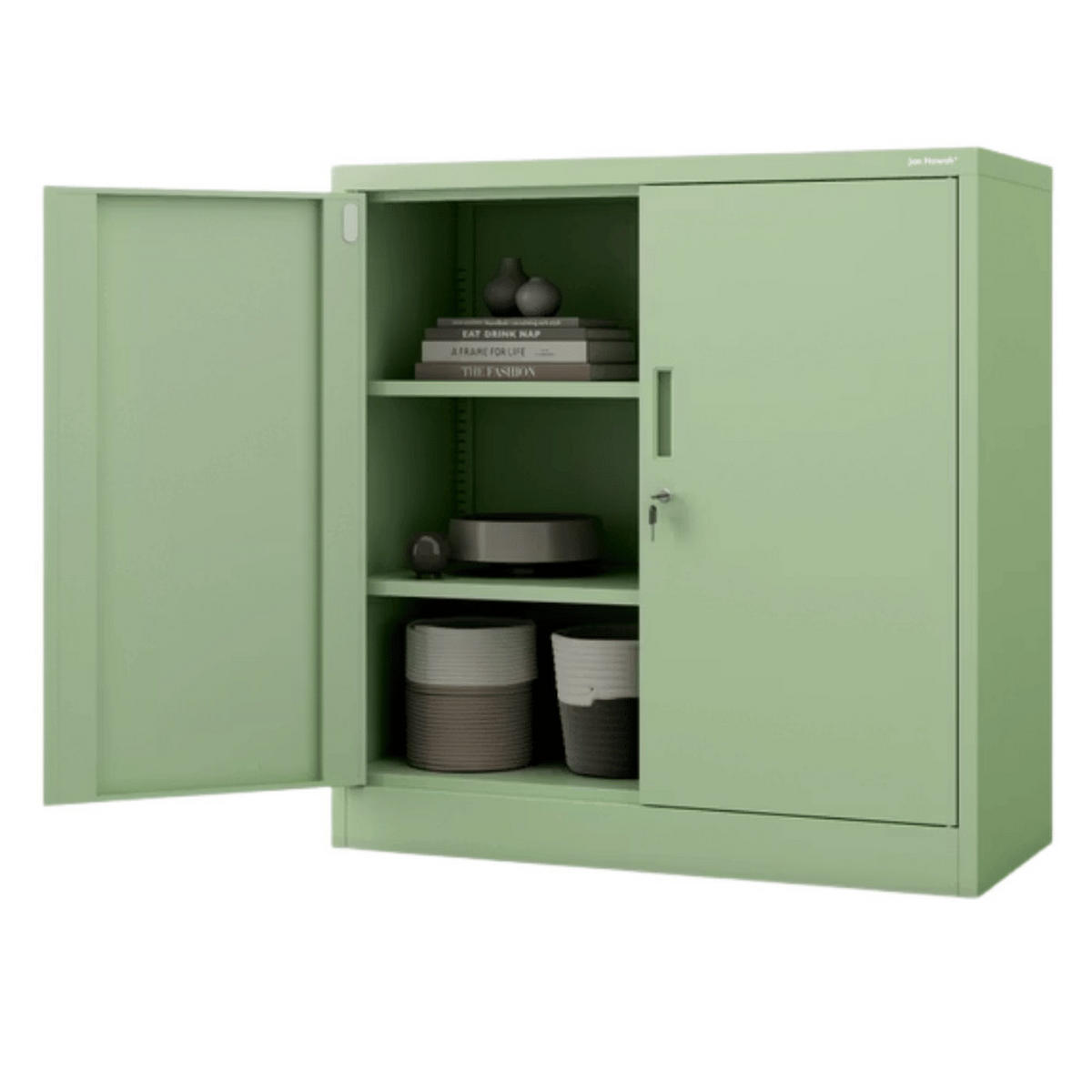 AKTENSCHRANK abschließbar KADO mit Flügeltüren 93x90x40cm Pastellgrün - Pastellgrün, Metall (90/93/40cm) - DELUKE