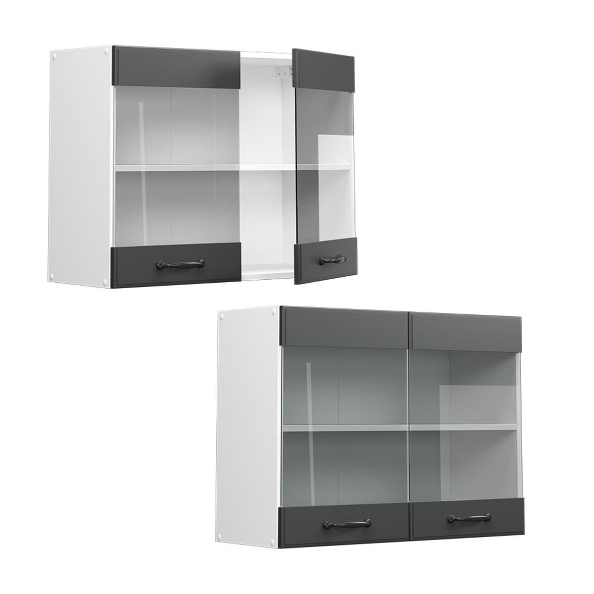 KÜCHENGLASSCHRANK R-Line Anthrazit Landhaus 80 cm - Anthrazit/Weiß, Holzwerkstoff (80/60/31cm) - Vicco