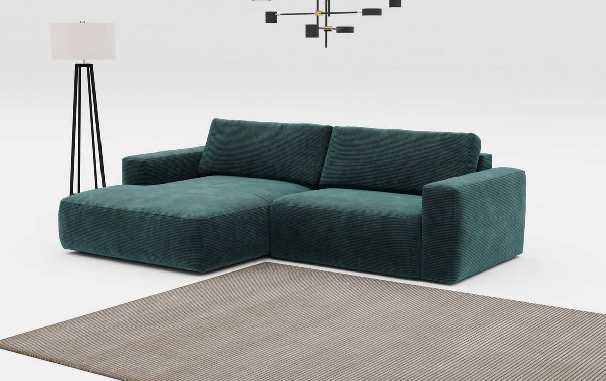ECKSOFA mit Cord-Stoff - Schwarz/Grün, Holz/Kunststoff (288/175cm) - Cotta