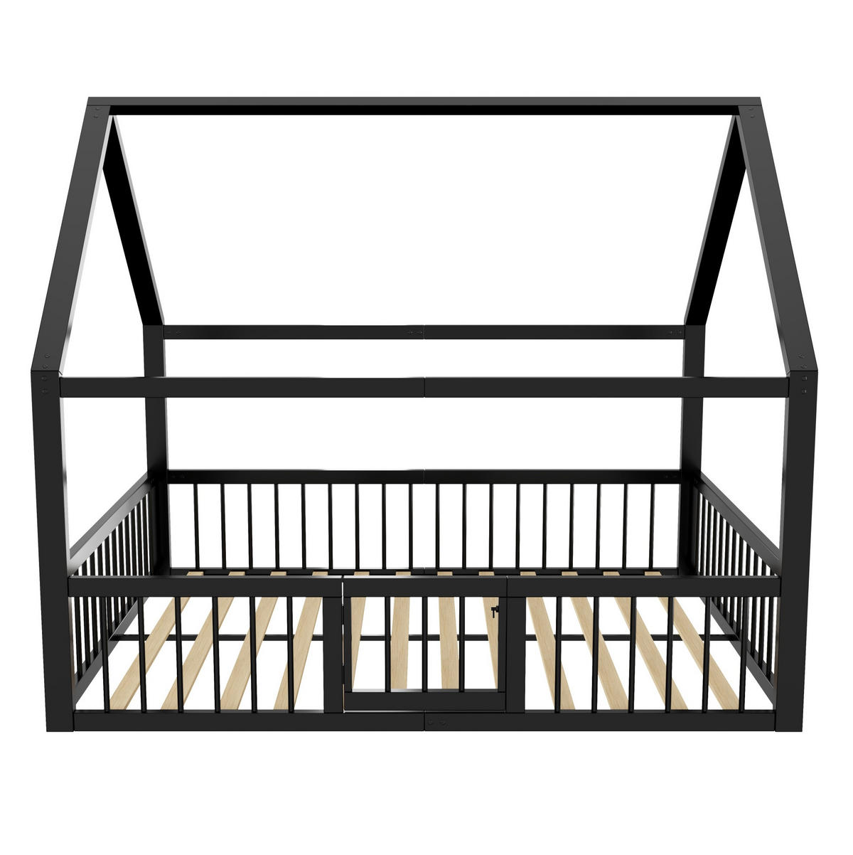 HAUSBETT 140/200 cm Schwarz aus Metall mit Dachdesign - Schwarz, Metall (140/200cm) - OKMYHOME
