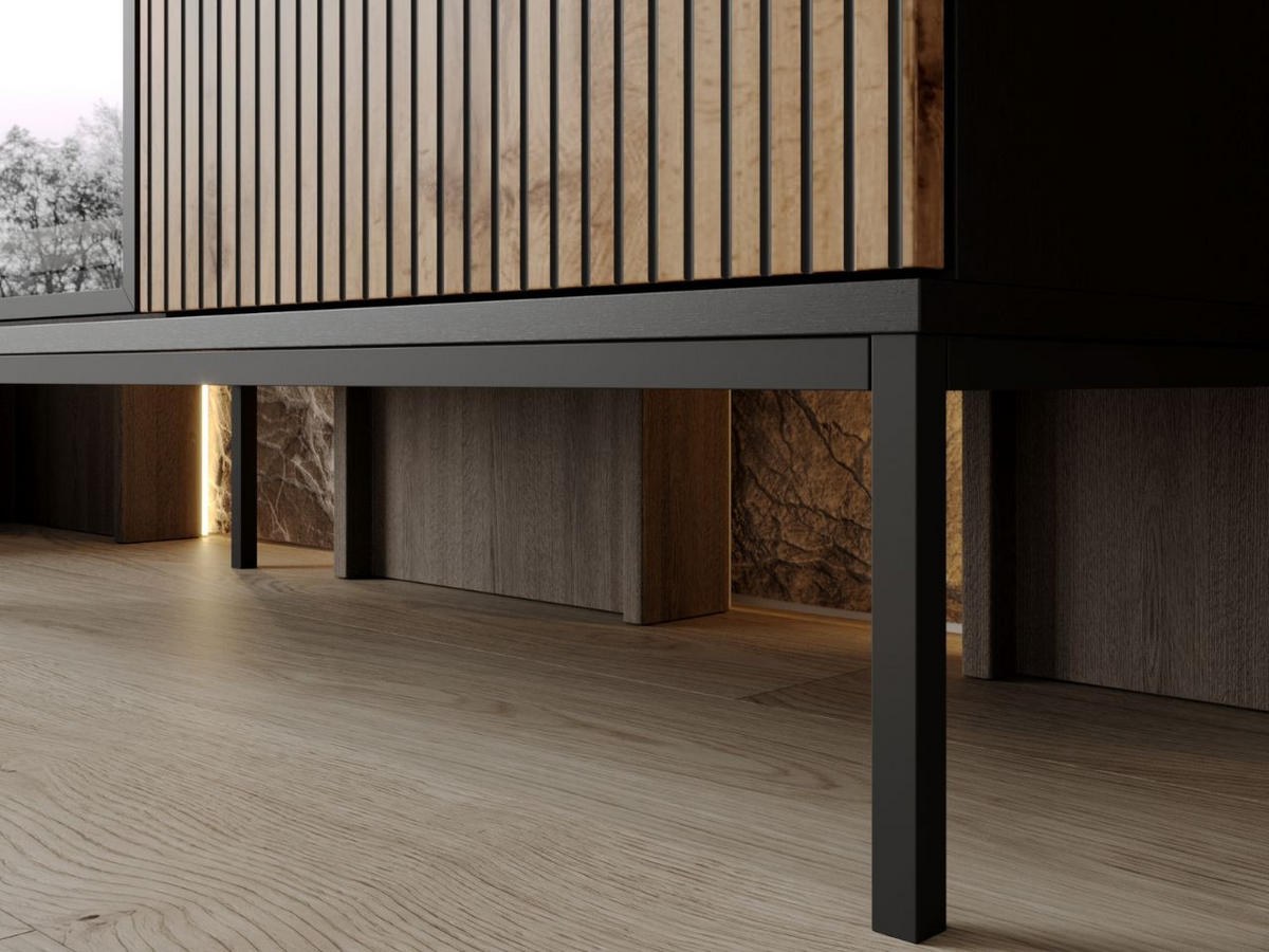 KOMMODE Graphit, Wotan Eichefraben 104/83/39 cm Deo - Eiche Wotan/Schwarz, Naturmaterialien/Glas (104/85/39cm) - Graingold