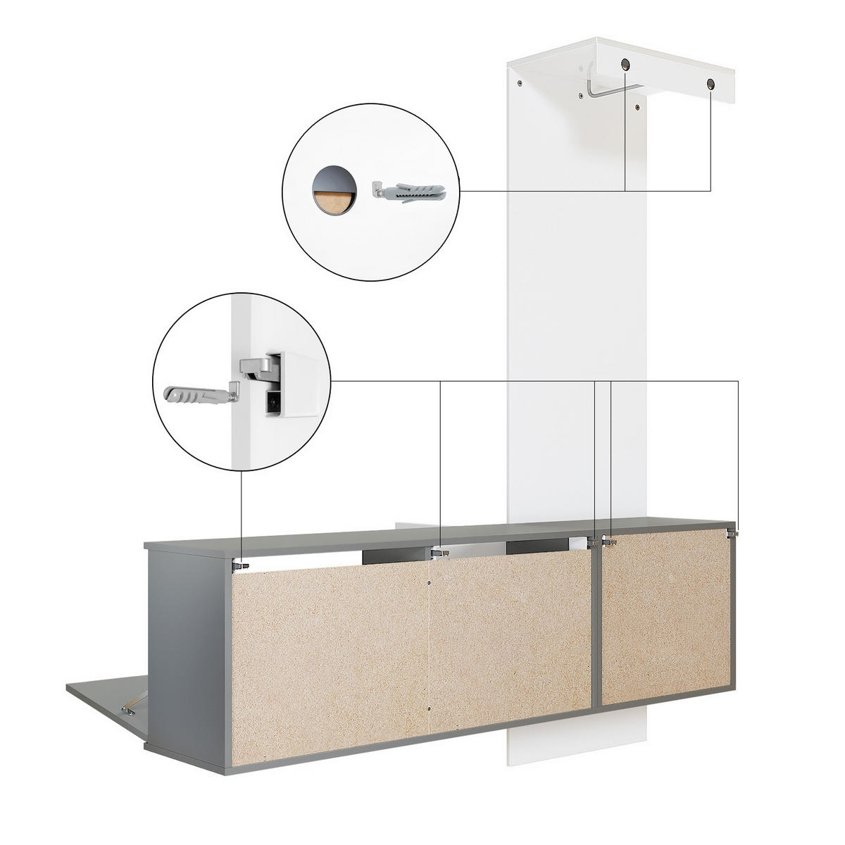 GARDEROBE Carlton Paneel in Grau Hochglanz - Grau, Holzwerkstoff (156.5/193/35cm) - Vladon