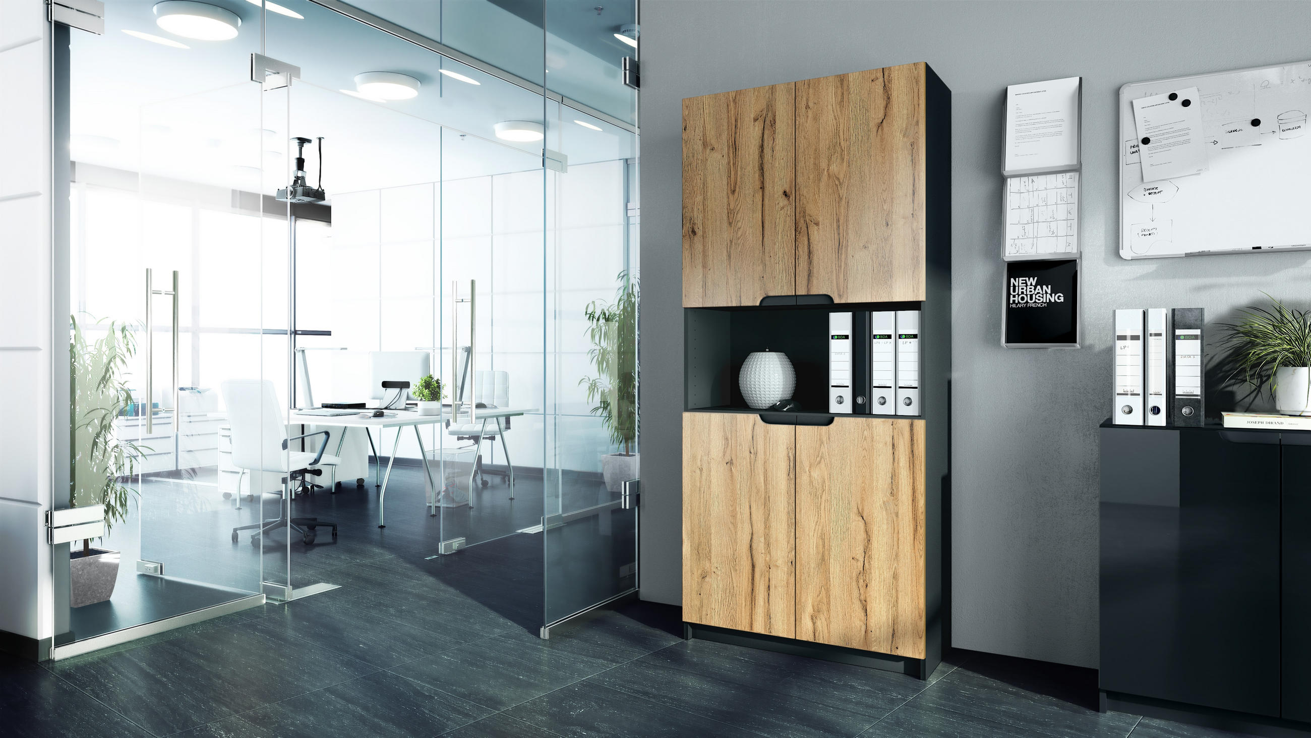 BÜROSCHRANK Logan Fronten in Eiche Natur - Eichefarben, Holzwerkstoff (82/184/37cm) - Vladon