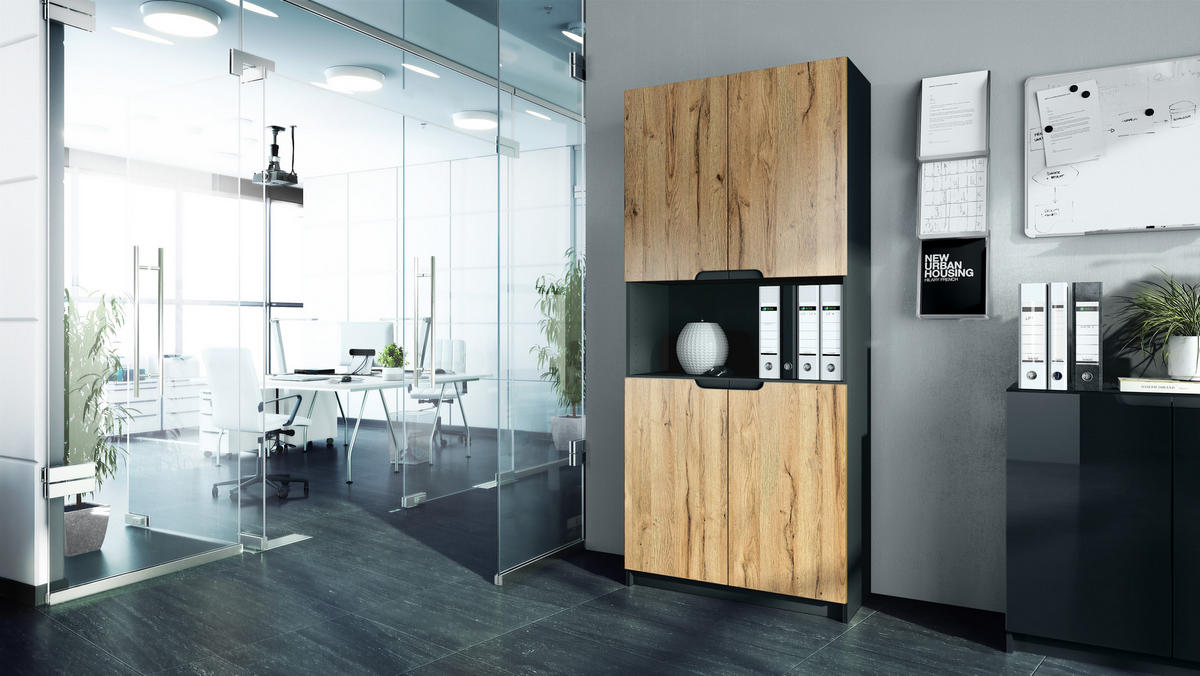 BÜROSCHRANK Logan Fronten in Eiche Natur - Eichefarben, Holzwerkstoff (82/184/37cm) - Vladon