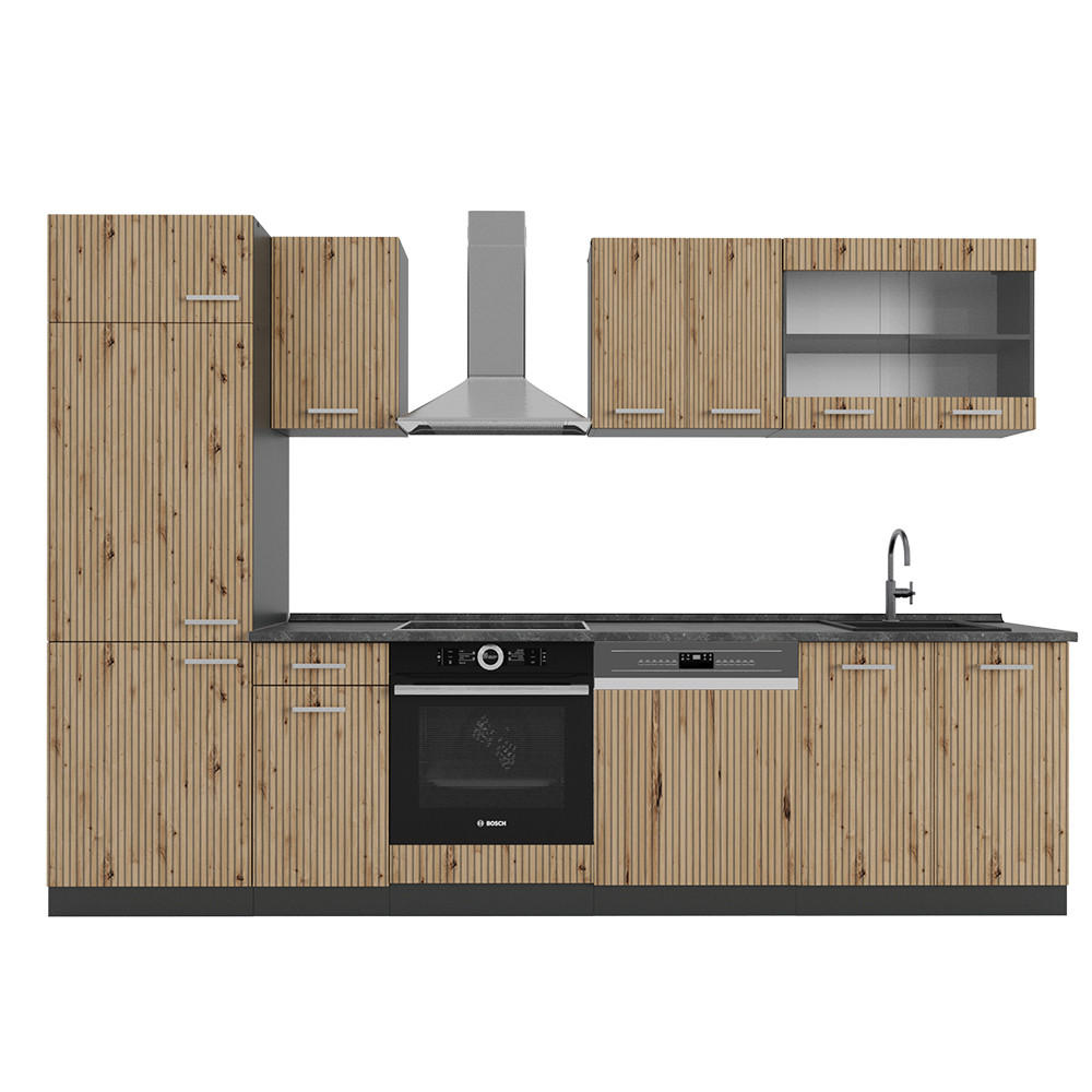 KÜCHENZEILE R-Line Artisan Eiche/Anthrazit 300 cm ohne AP - Anthrazit/Eiche Artisan, Holzwerkstoff (300/81.6/46cm) - Vicco