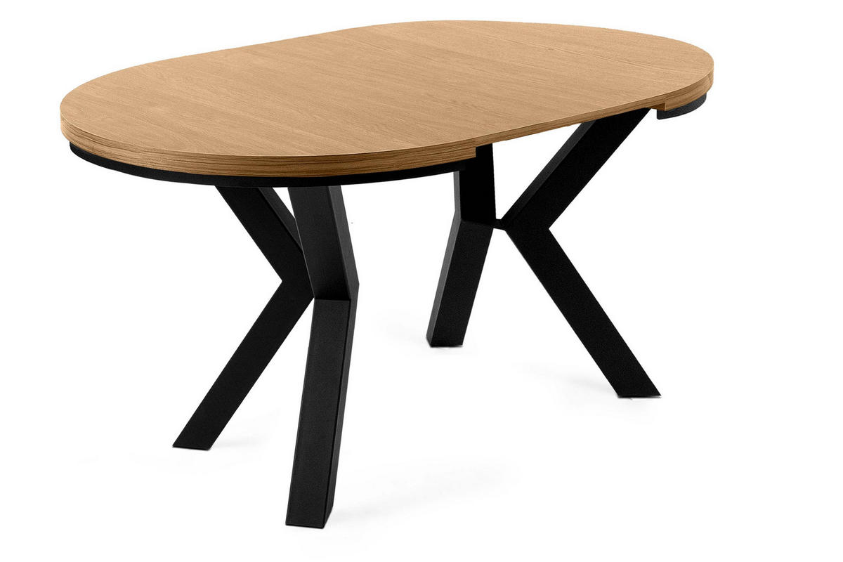 ESSTISCH ROSTEL Ausziehbar 100-220cm Rund, goldene eiche/schwarz - Eichefarben/Schwarz, Holz (100/220/75cm) - KONSIMO®