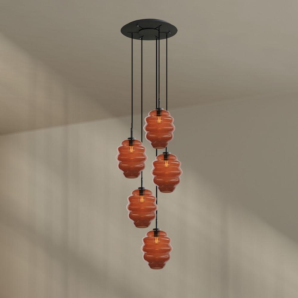 GALERIELEUCHTE Echos 5-flammig Braun Ø 25cm - Schwarz/Braun, Glas (25/25/28cm) - s.luce