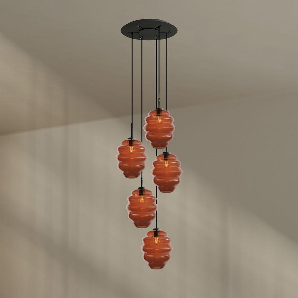GALERIELEUCHTE Echos 5-flammig Braun Ø 25cm - Schwarz/Braun, Glas (25/25/28cm) - s.luce