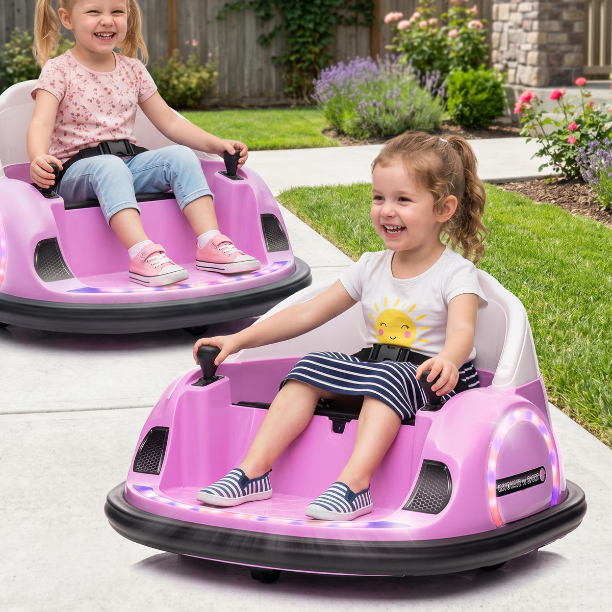 12V Kinder Autoscooter mit 2,4 G Fernbedienung, Elektro Bumper mit Musik - Rosa, Kunststoff (66.5/64.5/39cm) - AIYAPLAY