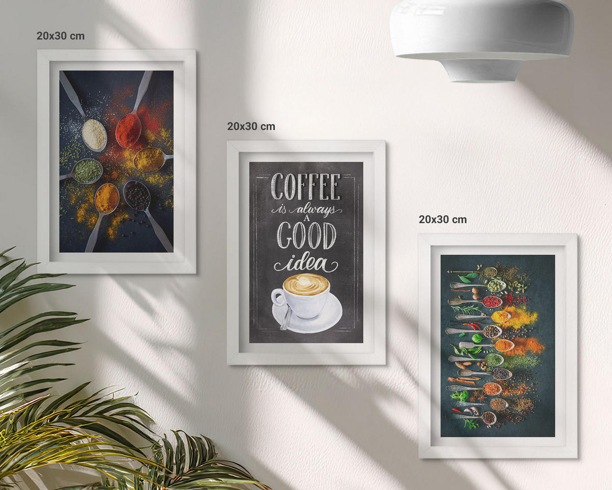 WANDBILDER 3er-Set - 20x30 cm Weißer Rahmen - Gewürze, Kaffee, Kräuter, Muster - Weiß, Kunststoff (20/30cm) - ArtPrintCave