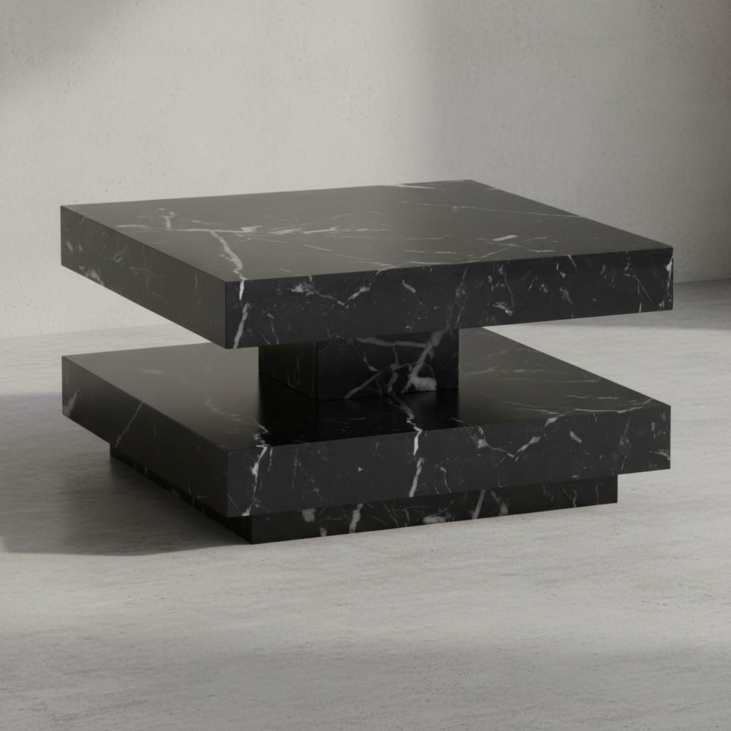 COUCHTISCH in Stein-Optik mit Stauraum, Modernes Design, Quadratisch, Schwarz 60x60x34 cm - Schwarz, Holzwerkstoff (60/60/34cm) - KADIMA DESIGN