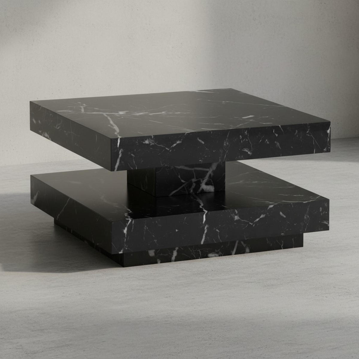 COUCHTISCH in Stein-Optik mit Stauraum, Modernes Design, Quadratisch, Schwarz 60x60x34 cm - Schwarz, Holzwerkstoff (60/60/34cm) - KADIMA DESIGN