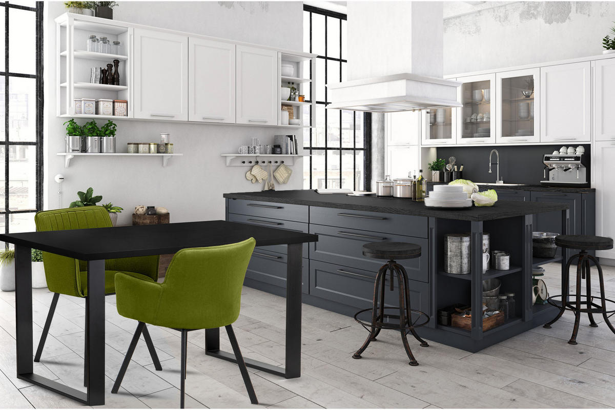 ESSTISCH CETO rechteckig Loft-Stile, schwarz - Schwarz, Holz/Metall (80/125/77cm) - KONSIMO®