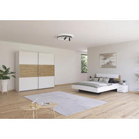 SCHLAFZIMMER Borba in Weiß und Eiche 4 teilig – mit Bettanlage 160x200cm, zwei Nachttisch und Schwebetürenschrank 218cm Breite - Weiß, Holzwerkstoff (80/200/120cm)