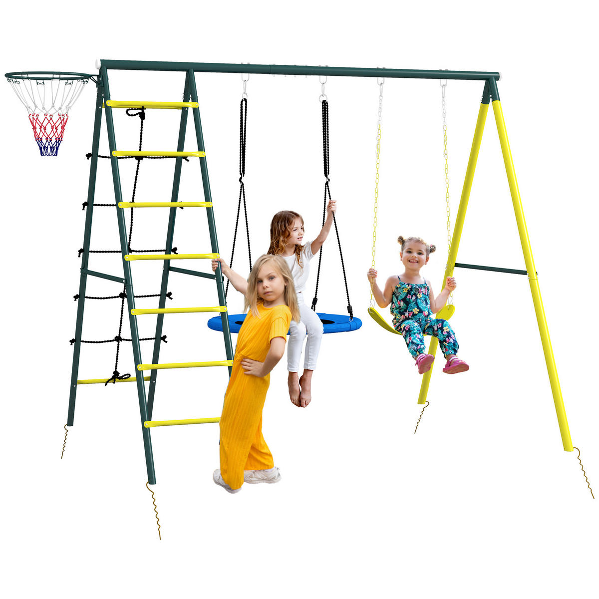 KINDERSCHAUKEL, Stahl, Kunststoff, Gelb+Grün - Gelb, Metall (180/267cm) - Outsunny