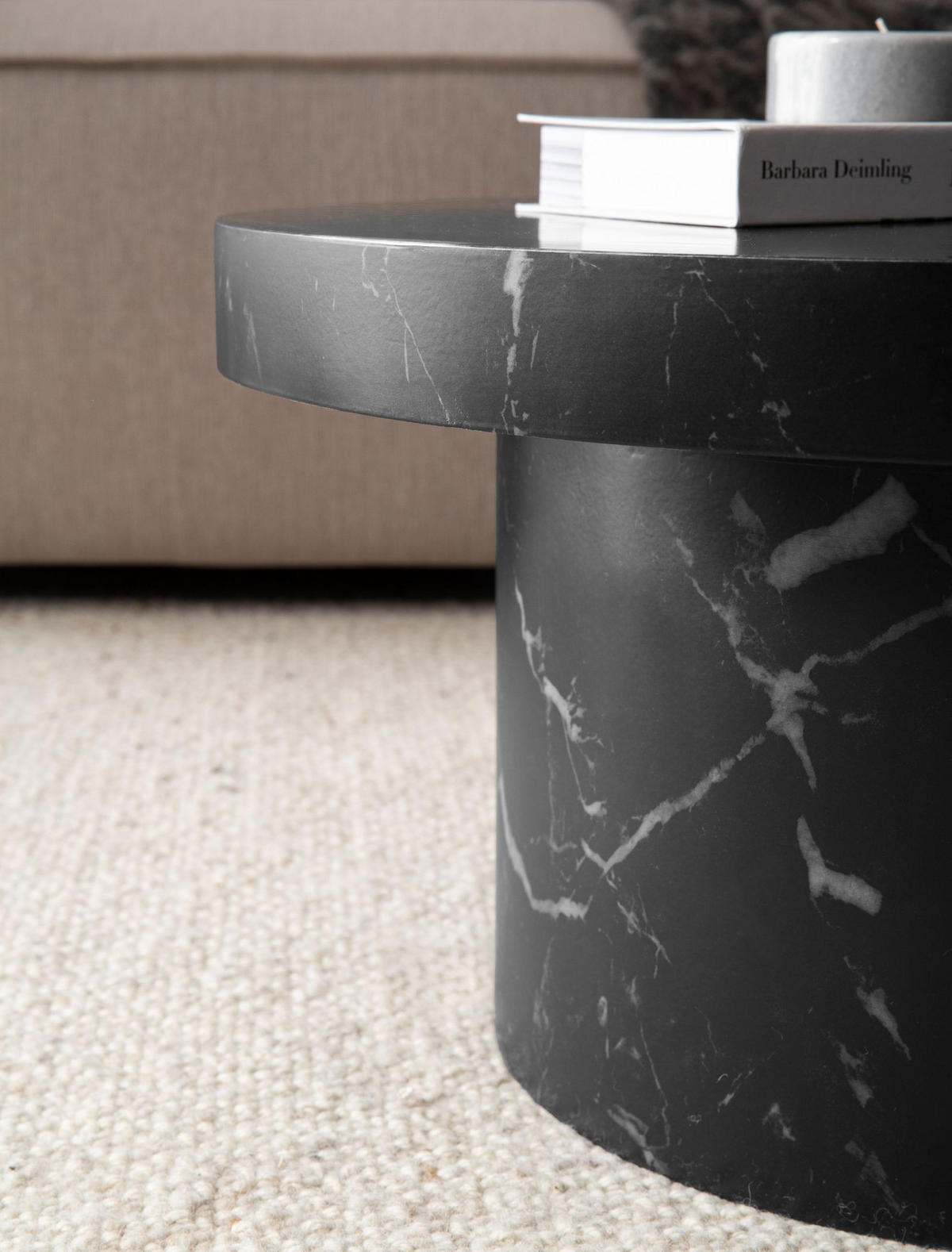 COUCHTISCH rund in Stein-Optik – moderner Look in Grau, Schwarz 60x60x30 cm - Schwarz, Holzwerkstoff (60/60/30cm) - KADIMA DESIGN
