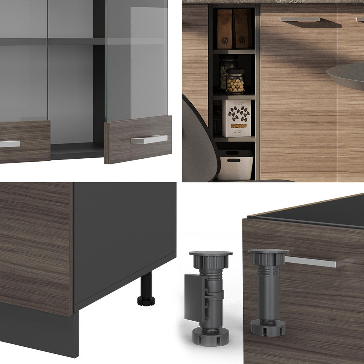 SINGLEKÜCHE R-Line Edelgrau/Anthrazit 160 cm ohne Arbeitsplatte - Anthrazit/Braun, Holzwerkstoff (160/81.6/46cm) - Vicco