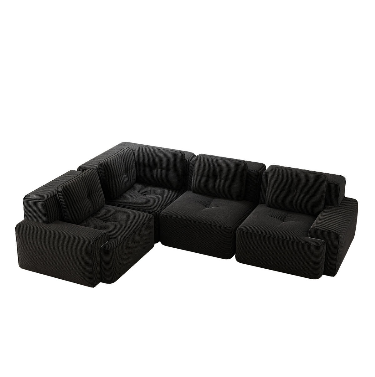 ECKSOFA modular ohne Aufbau Cord 4-tlg. - Schwarz, Kunststoff (104/382cm) - Meubliv