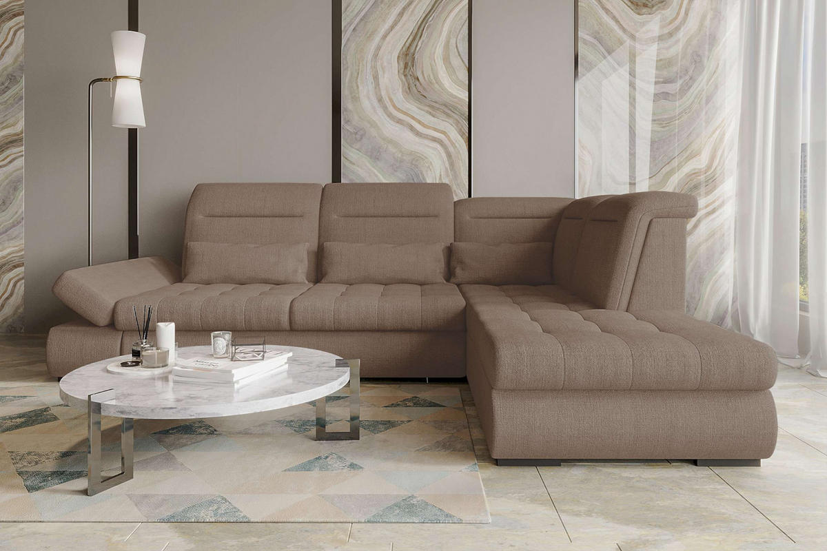 ECKSOFA Toscana Velours inkl. Schlaffunktion - Sandfarben, Textil (279/227cm) - 99rooms