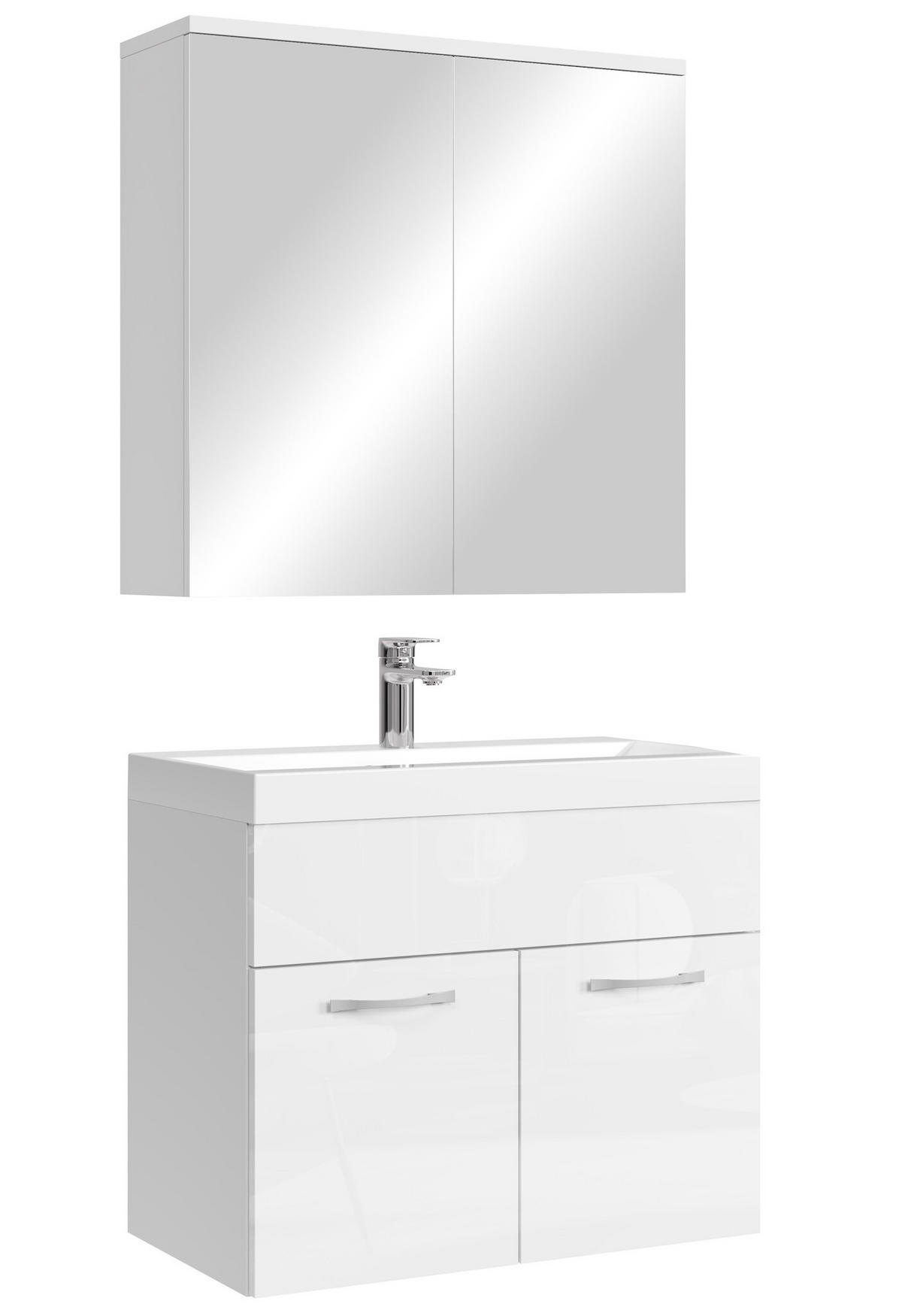 BADMÖBEL-SET Montreal 3 Teile Weiß Hochglanz - 60 x 35 x 51 cm - Weiß, Holz (60/53/35cm) - Badplaats