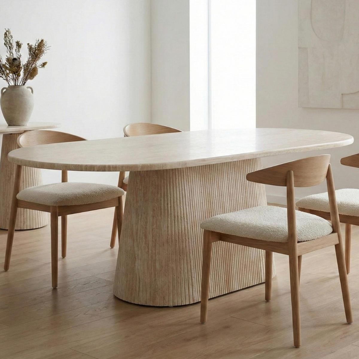 ESSTISCH Dervio beige oval Travertinoptik 200/100/75 cm - Beige, Holz/Stein (200/100/75cm) - alesvelt
