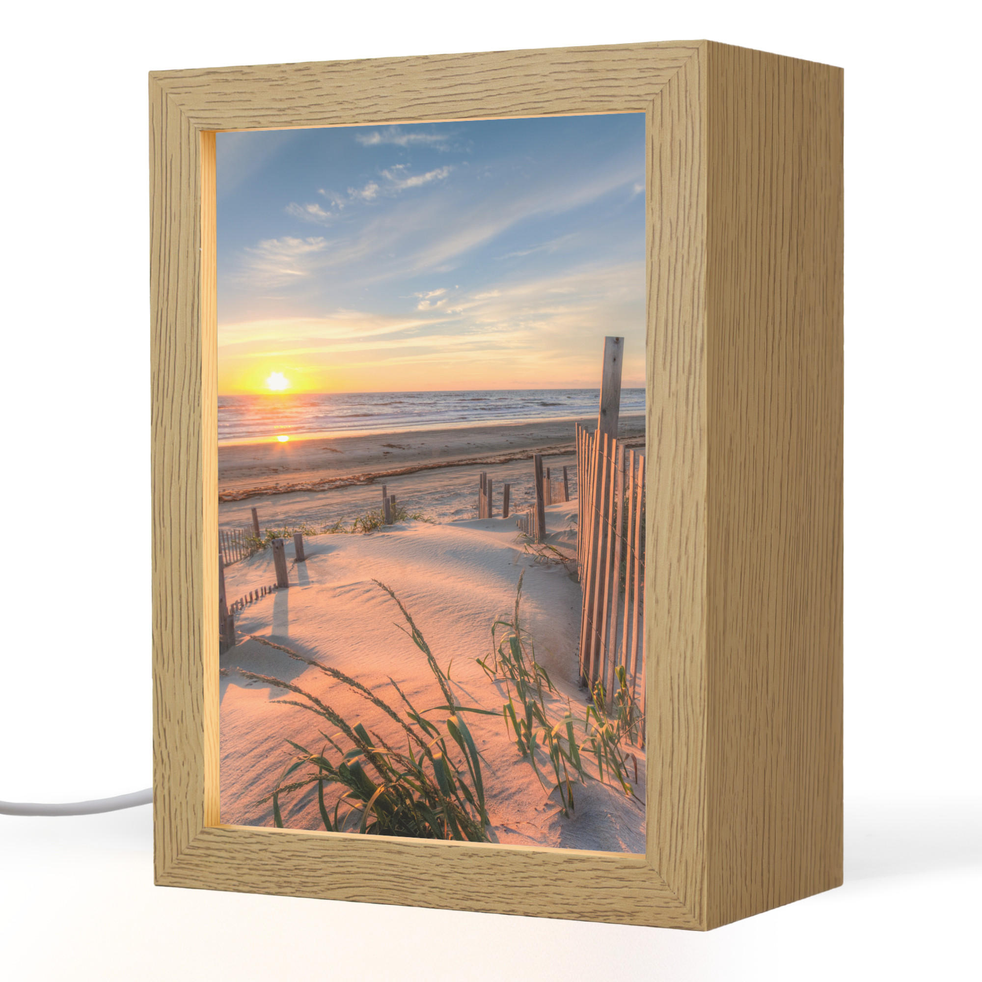 TISCHLEUCHTE Strand - Meer - Düne - Sonnenuntergang - Landschaft 15x20 cm - Creme, Holzwerkstoff (8/15/20cm) - OnlyWow