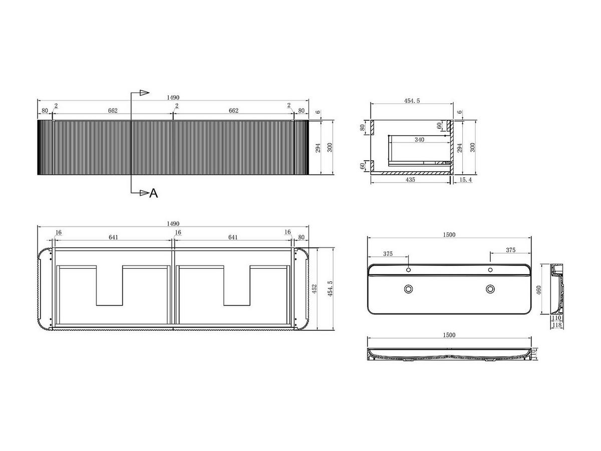 DOPPELWASCHTISCH - 150 cmcm x 46 cmcm - Holz, Platte - Naturfarben Hell - BULMAS - Naturfarben, Holz (150/42/46cm) - Vente-Unique