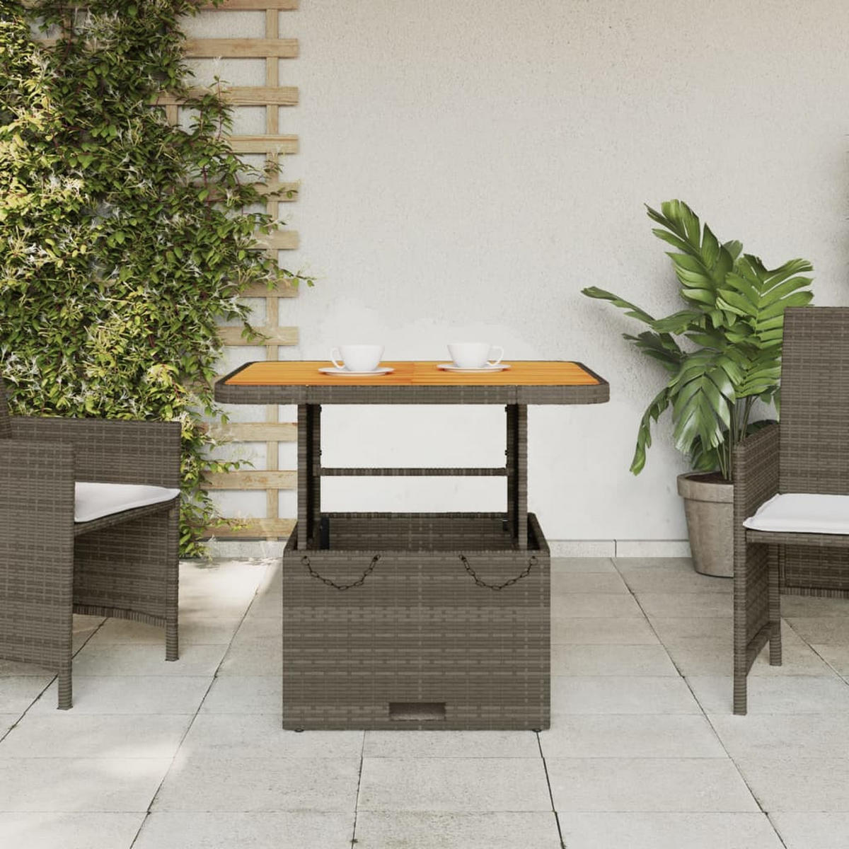 GARTENTISCH Grau 80/80/71 Cm Poly Rattan Und Akazienholz - Grau, Kunststoff (80/80/71cm) - vidaXL