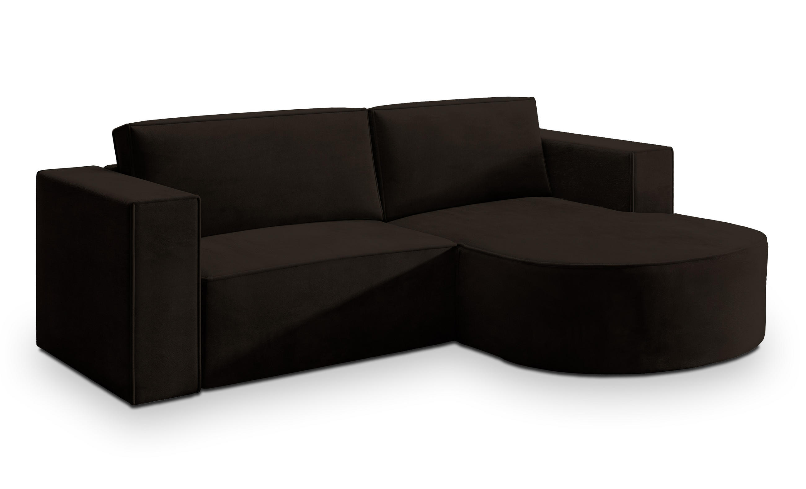 ECKSOFA SORELA M R-S Braun Velours-Stoff mit Schlaffunktion - Braun, Holz (263/174cm) - MASSENO