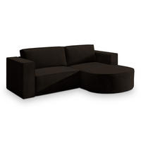 ECKSOFA SORELA M R-S Braun Velours-Stoff mit Schlaffunktion - Braun, Holz (263/174cm) - MASSENO