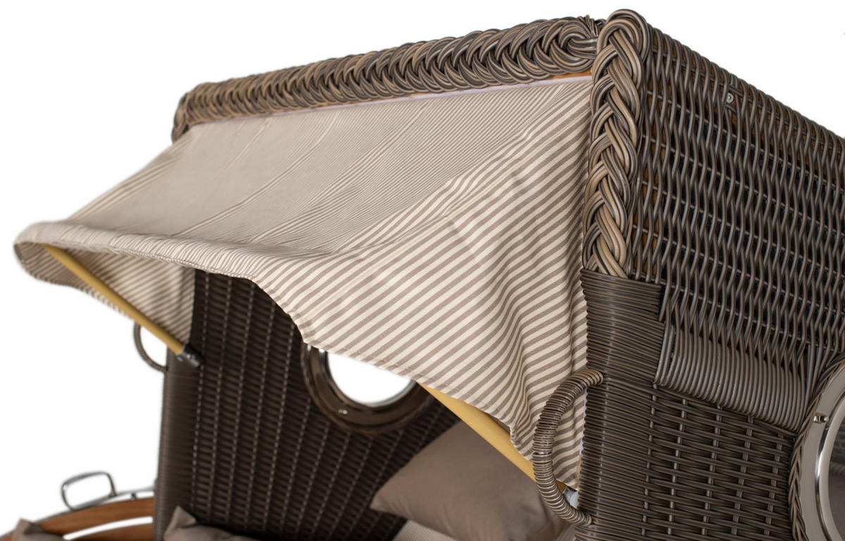 STRANDKORB Komplettset: Borkum XL Teak Bullauge - PE grau - Modell 510 - Beige/Braun, Holz/Kunststoff (142/170/95cm) - bene living