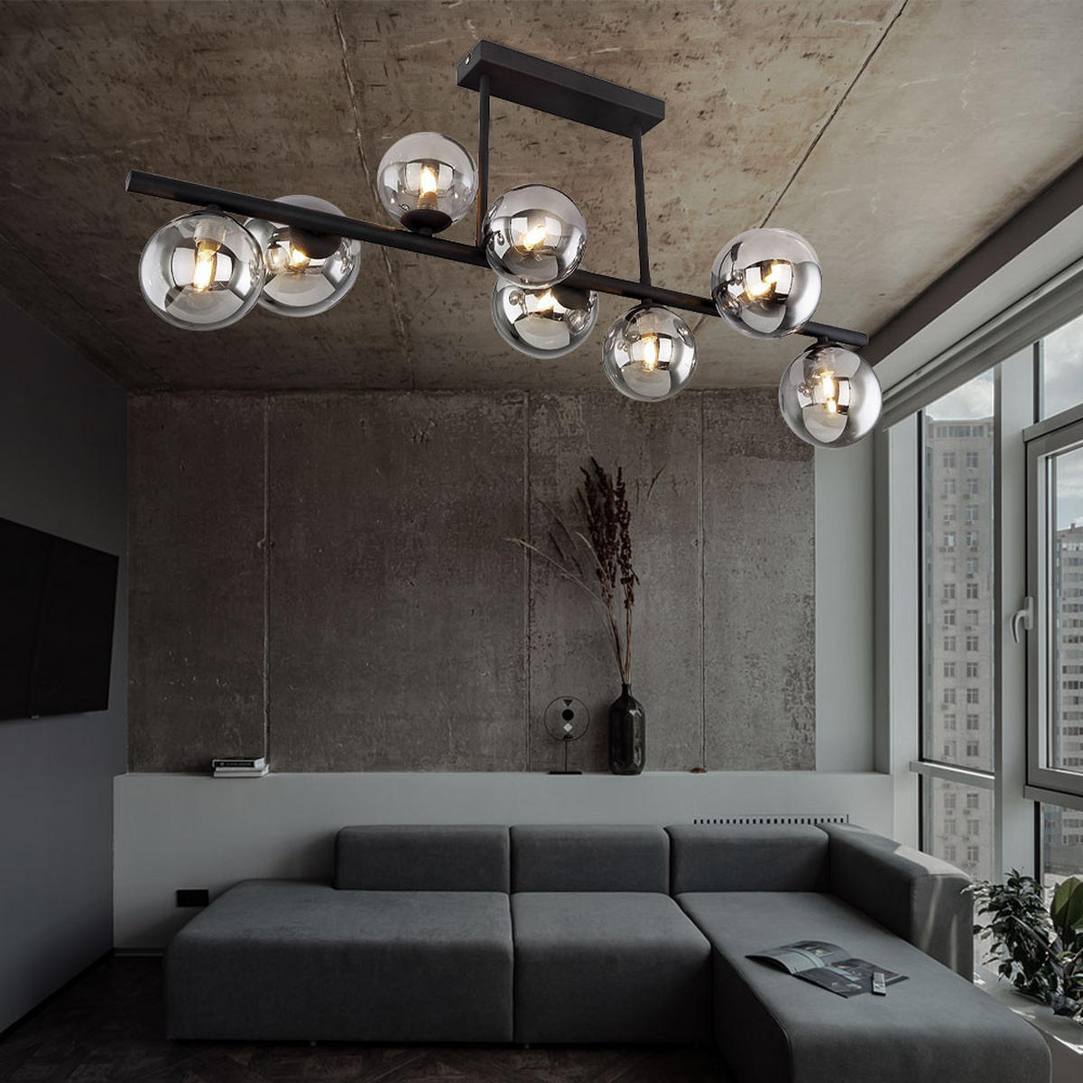 LED DECKENLEUCHTE Glas Schwarz - Schwarz, Glas (86/30/35.8cm) - Globo Lighting