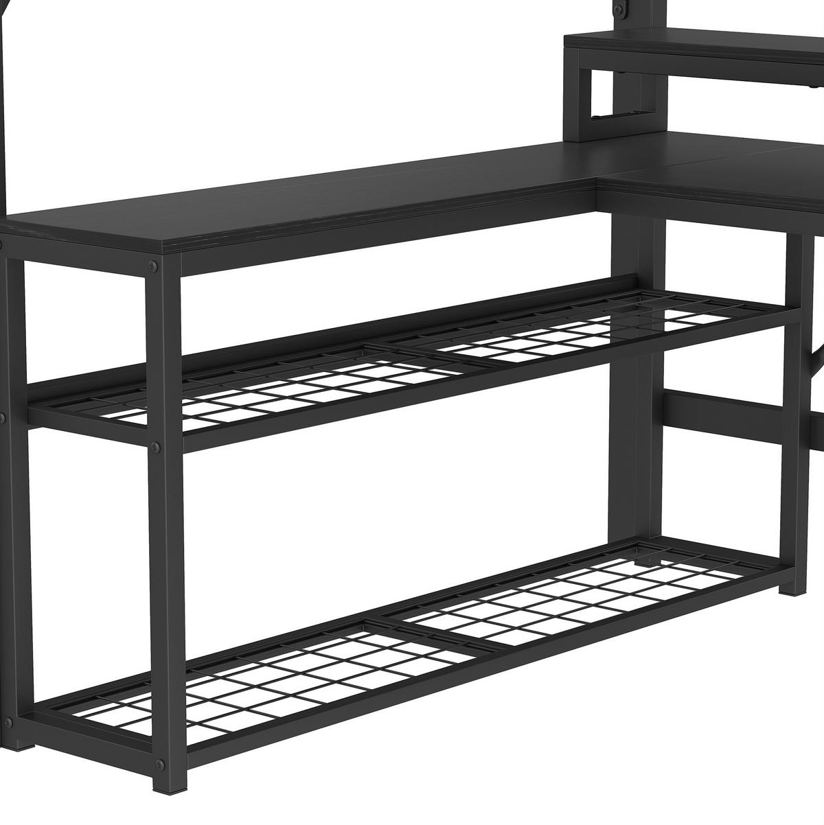 HOCHBETT 140/200 cm, Eisenrahmen, LED, USB mit Schreibtisch - Schwarz, Metall (140/200cm) - MIVRAY