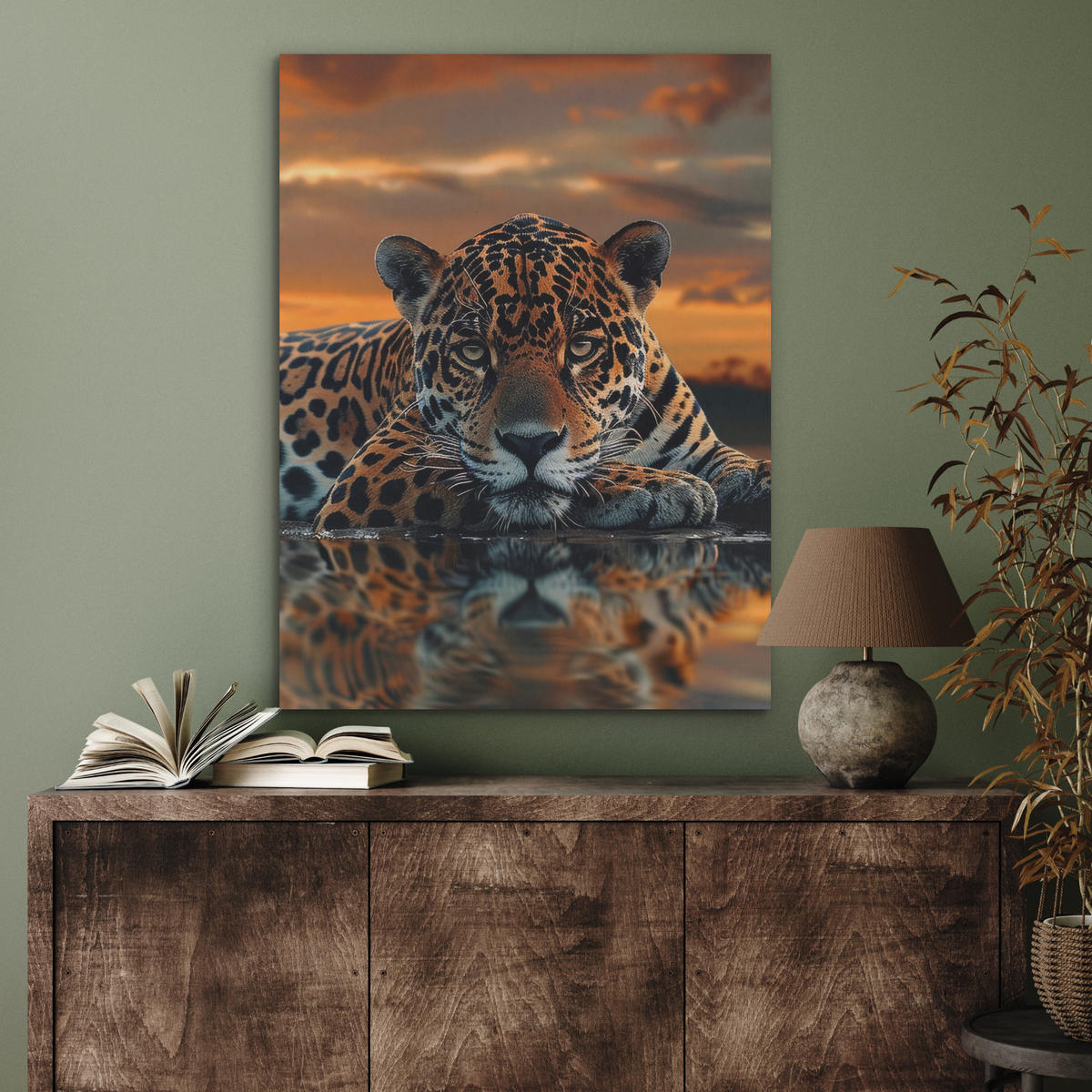 AKUSTIKPANEEL Natur - Leopard - Tier - Sonnenuntergang - Modern 60x80 cm - Orange, Textil (60/0.9/80cm) - MuchoWow