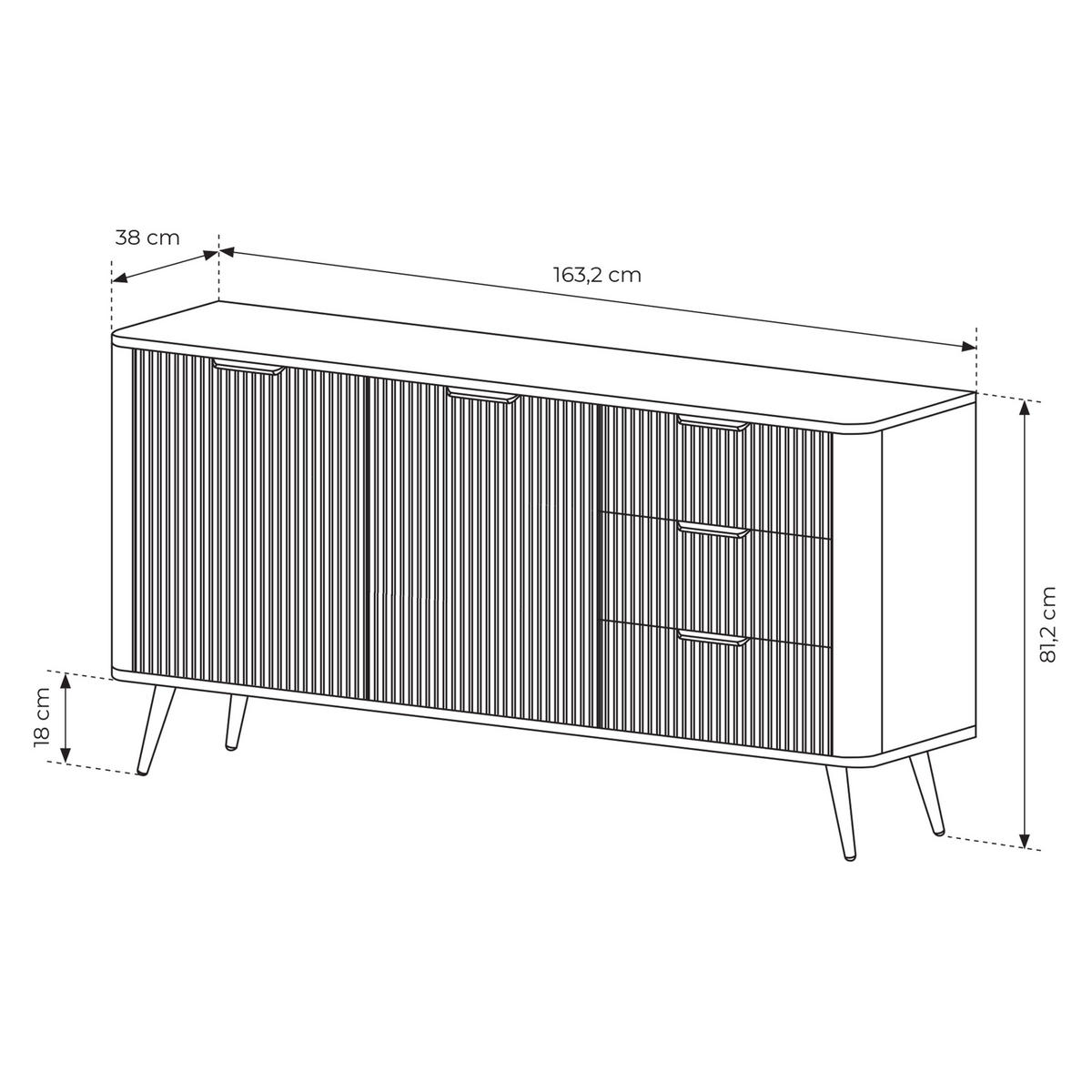 SIDEBOARD LANTANA 163/81/38 cm mit 3 Schubladen und 2 Türen Beige - Beige, Holzwerkstoff (163/81/38cm) - MASSENO