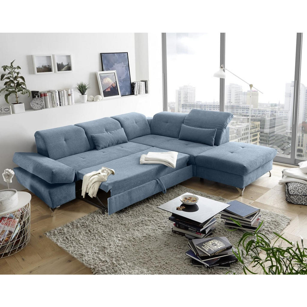 Thumbnail - ed exciting design Ecksofa, Blau, Textil, Mode, 5-Sitzer, Ottomane rechts,L-Form, 275x245 cm, Wohnzimmer, Sofas & Couche...