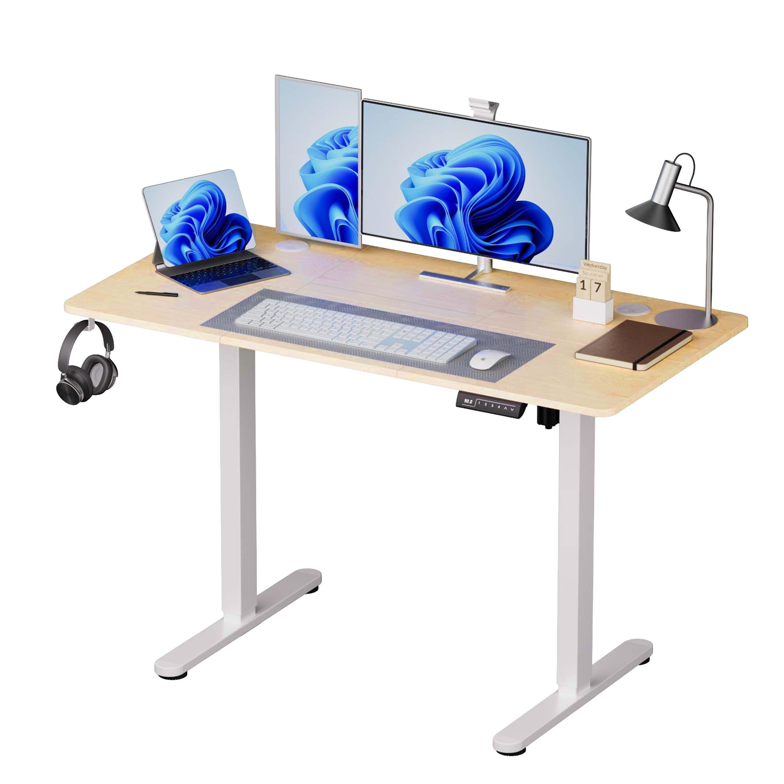 SCHREIBTISCH Natur Weiß elektrisch höhenverstellbar - Multicolor, Holzwerkstoff/Kunststoff (60/160/120cm) - Relaxdays