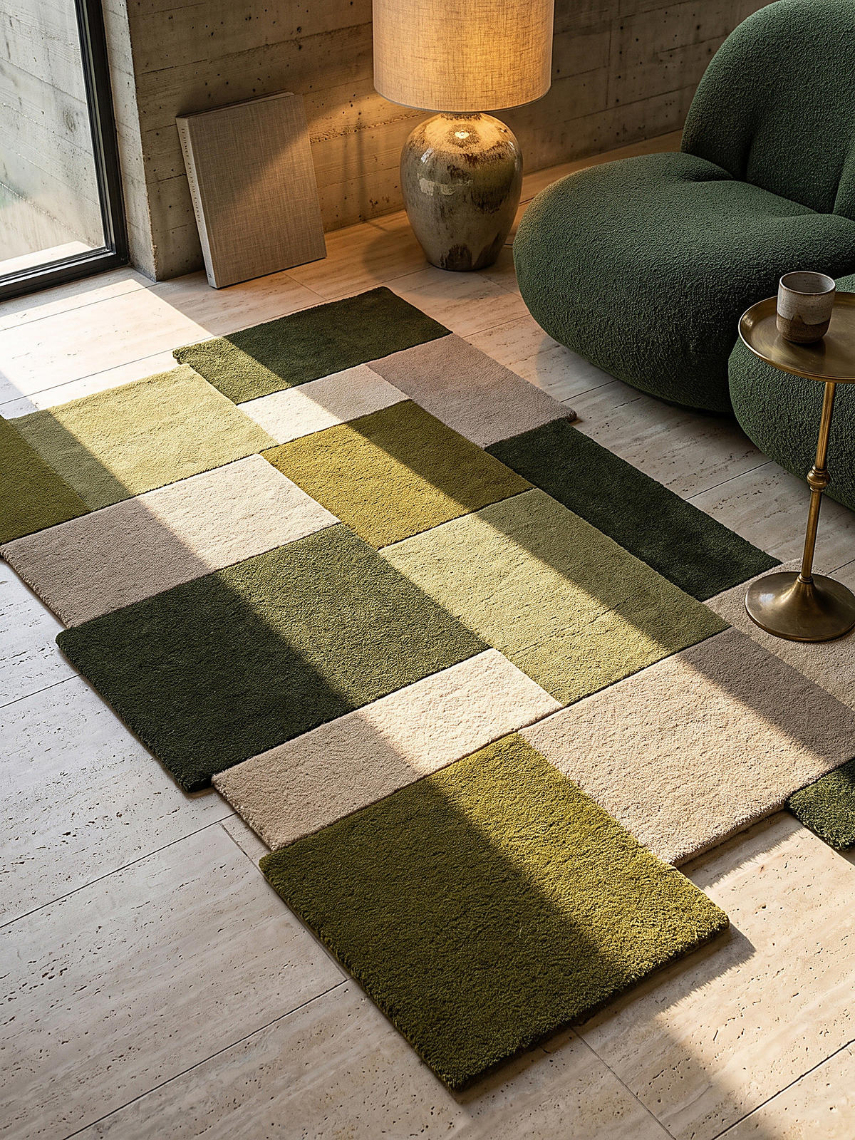 WOLLTEPPICH handgetuftet HALLEIN, Farbblöcke, Erdtöne-Grün, 200 x 290 cm - Grün, Textil (200/290cm) - KADIMA DESIGN