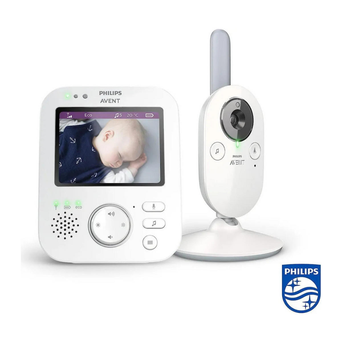 BABYPHONE Video Monitor 3,5 Zoll Nachtsicht 300 m Reichweite FHSS Temperatursensor ECO Modus Weiß - Weiß, Kunststoff - Philips