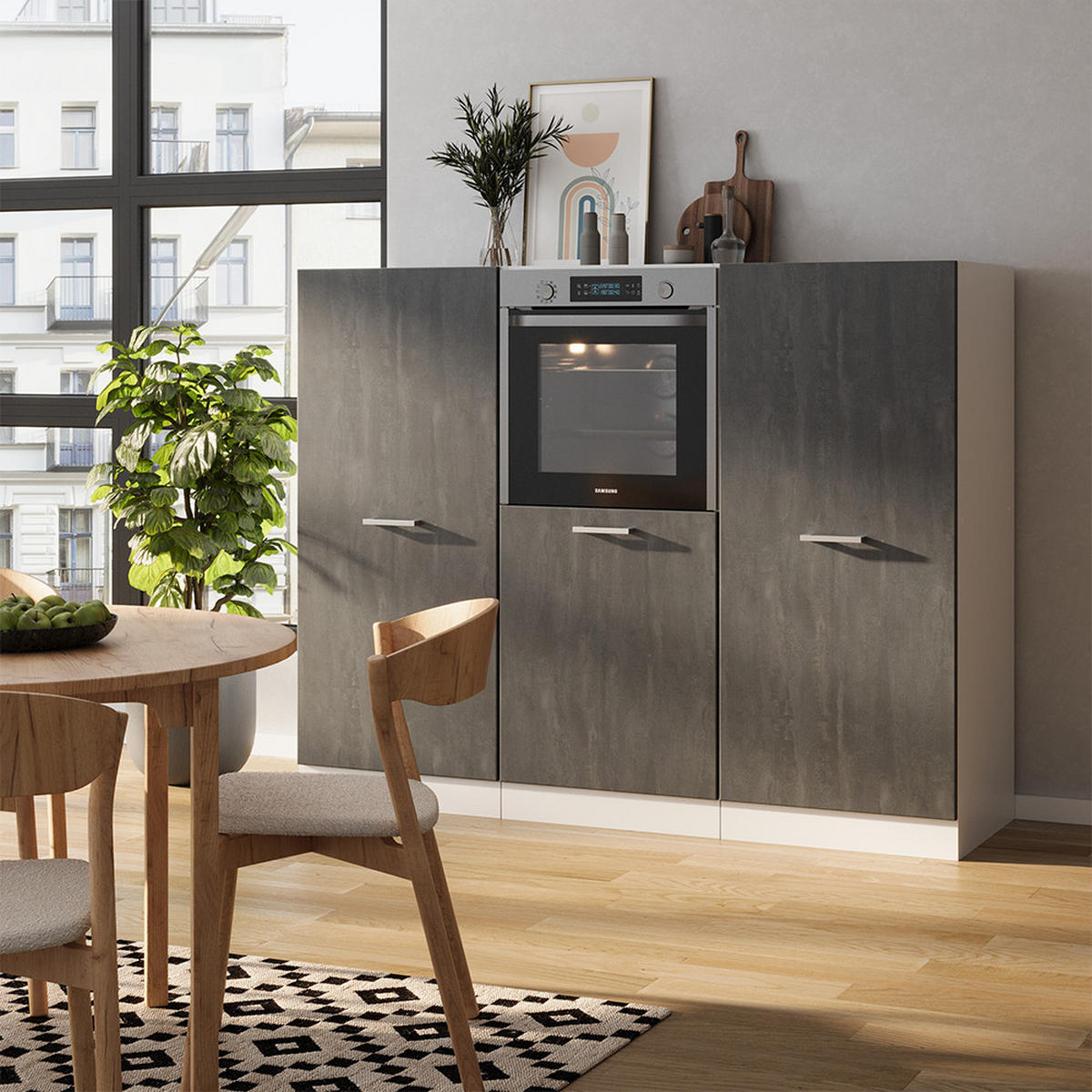 KÜCHENBLOCK AUS DER R-LINE R-Line Schwarz Beton/Weiß 180 cm ohne AP - Schwarz/Weiß, Holzwerkstoff (180/81.6/46cm) - Vicco