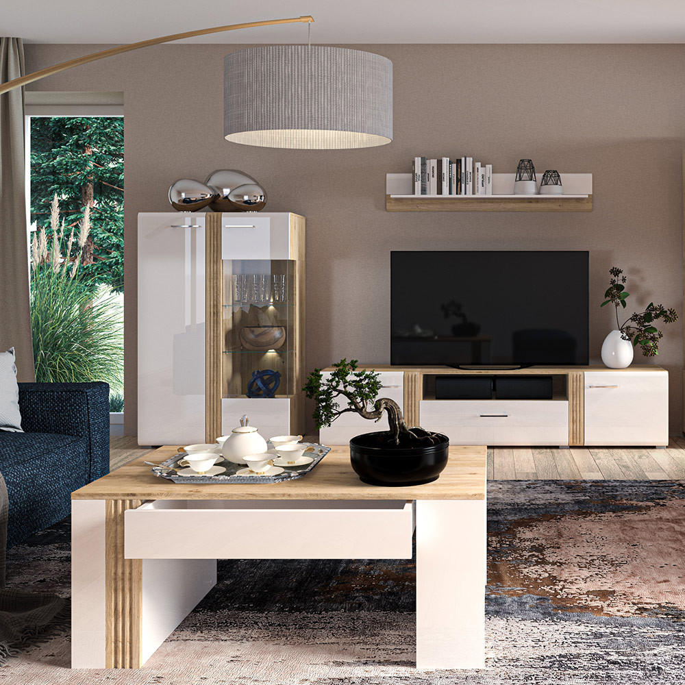 WOHNZIMMER-SET 4-TLG. Akron-131 - Weiß, Holzwerkstoff (545/143/60cm) - Lomado
