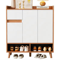 SCHUHSCHRANK in Weiß|Naturfarben Sideboard mit verstellbaren Einlegeböden & Massivholzbeinen, B90/T35/H99cm - Naturfarben/Weiß, Holzwerkstoff/Metall (90/99/35cm) - STILVORA
