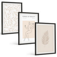 BILDER SET 3er Set - 40x60 cm Schwarzer Rahmen - Minimalistische botanische Motive - Schwarz, Kunststoff (40/60cm) - TULUP