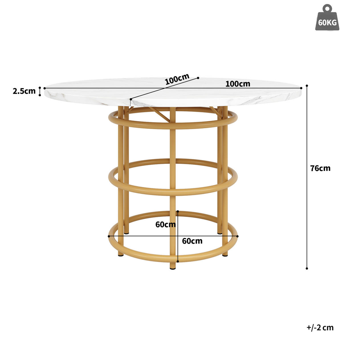 ESSTISCH, MDF in Marmoroptik & Metallgestell, 100/100/76 cm, Goldfarben - Goldfarben, Holzwerkstoff (100/100/76cm) - Redom